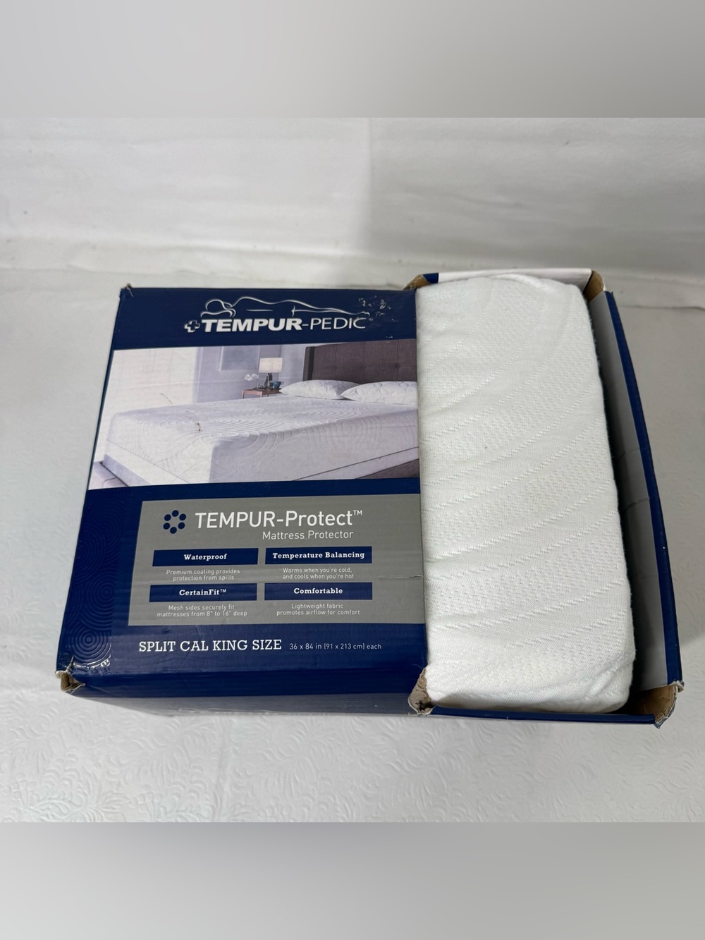 E2 Tempurpedic Split Cal King Mattress Protector Waterproof Open Box